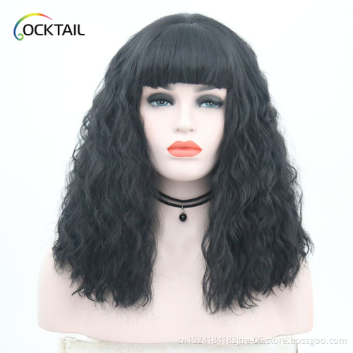 dropshopping cosplay wig black, long wavy synthetic wig with bangs